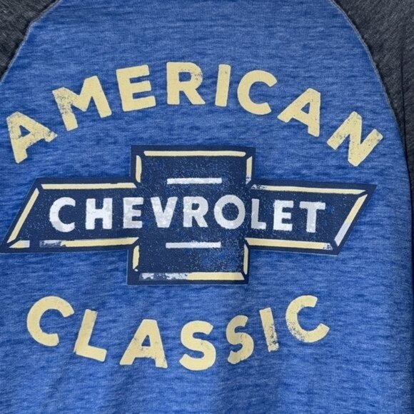 Chevrolet American Classic Logo Sweatshirt S Blue & Gray Raglan Sleeves GM Offic - Picture 2 of 6